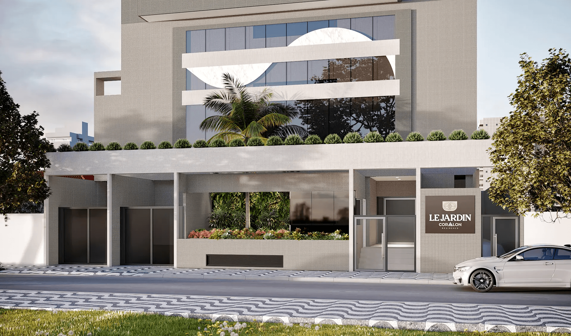 Building entrance with modern architecture